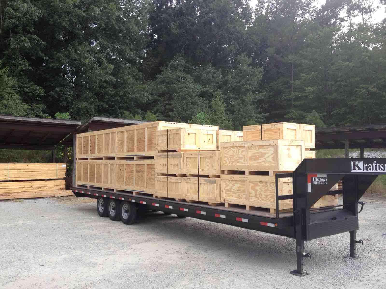 Trailer loaded with finished wooden crates